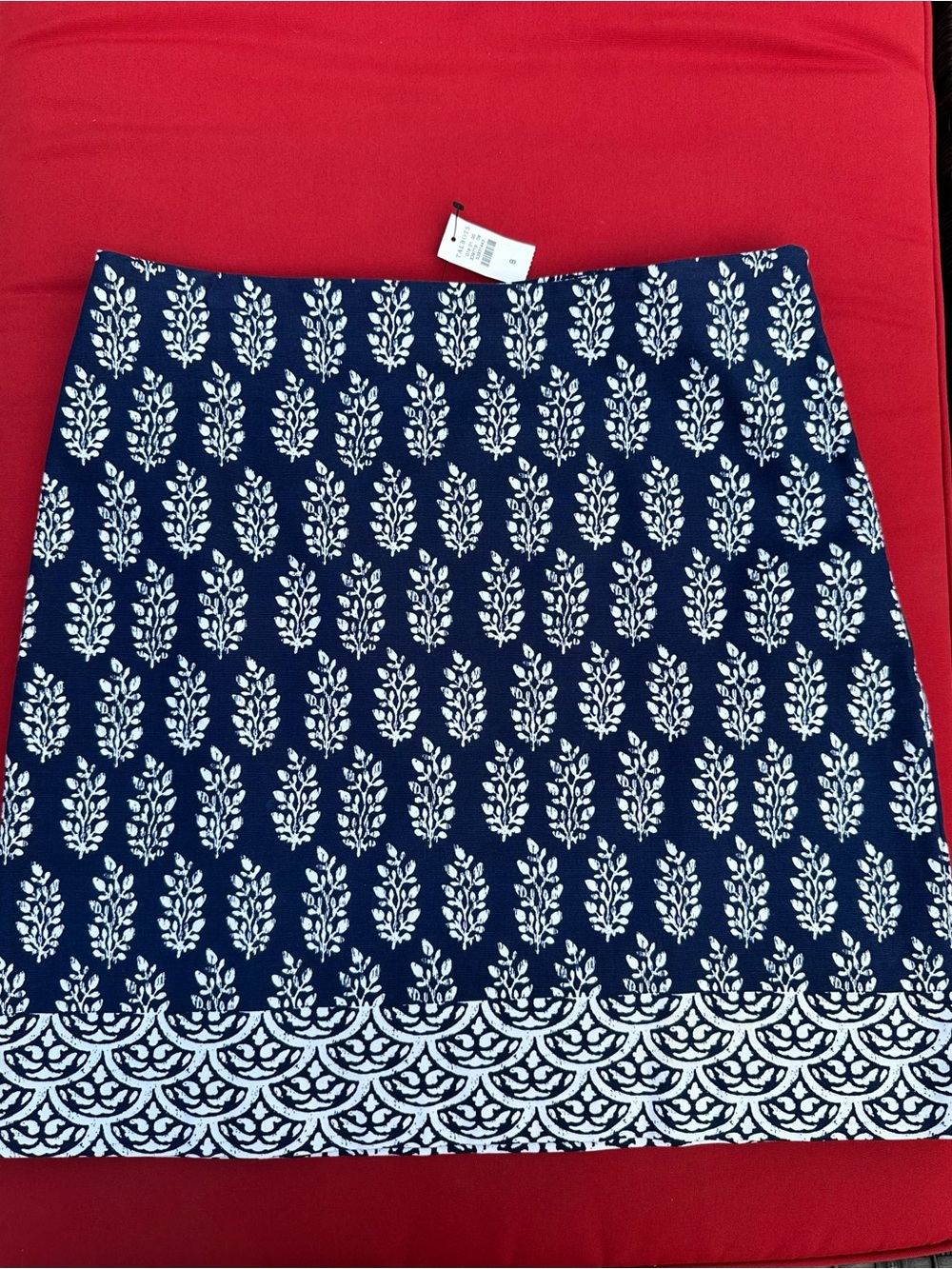 Talbots Navy Blue and White Printed A-Line Skirt
